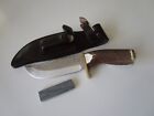 FIXED BLADE HUNTING KNIFE WITH LEATHER SHEATH