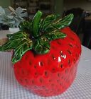 Vintage Large Ceramic Tilted Strawberry Cookie Jar Canister w/ Lid
