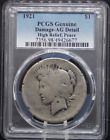 New Listing1921 P Peace Silver Dollar High Relief $1 PCGS AG Details About Good #594