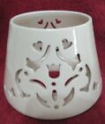 HOME INTERIOR IVORY FLORAL CUTOUT CERAMIC CANDLE SHADE TOPPER