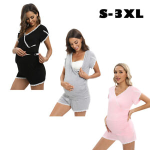 2pcs Women Nursing Breastfeeding Maternity Pajama Shorts Set Pregnant Sleepwear