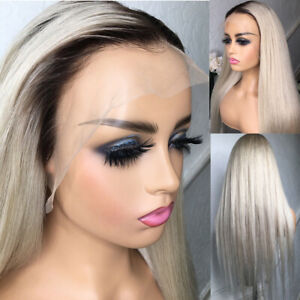 Lace Front Wig Heat Resistant Synthetic Long Straight Full Head Platinum blonde