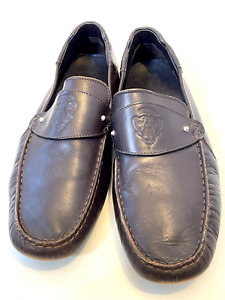 Gucci Mens Size 8.5 Leather Driving Shoes Dark Brown Hysteria Crest Loafers