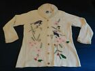 STORYBOOK KNITS Vintage HSN Chickadee Cardigan Sweater XL Cream Beads Embroidery