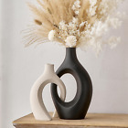Large Ceramic Vase Decor: 2 Pcs Black & White Crossed Vases for Flowers Hollow F