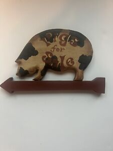 PIGS FOR SALE Wall Hanger Hanging PLAQUE Country Wood Decor Antique Farm Pig