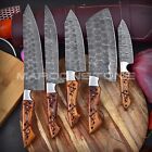 5-Pcs Knife Set Custom Handmade Damascus Steel Kitchen Chef Knives With Bag 888