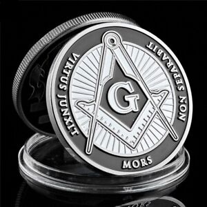 Coin Collections Masons Silver Plated 1OZ Masonic Symbols Bullion Souvenier Coin