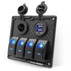 4 Gang Toggle Rocker Switch Panel Dual USB For Car Boat Marine RV Truck Blue LED