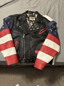 Phase2 American Flag Leather Jacket Mens Large