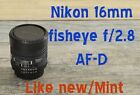 NIKON AF-D FX 16mm f/2.8 Fisheye lens Nikkor MINT.