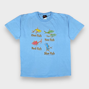 VINTAGE Dr Seuss T Shirt Adult Large One Fish Two Fish Logo Y2K Colorful Blue