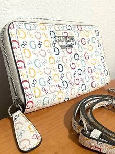 NEW GUESS Women's Rainbow Logo Print Clutch Wallet Crossbody Bag Handbag Purse