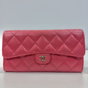 CHANEL Matelasse Long Wallet Bi-fold Flap Caviar Skin Pink/R6CH0018