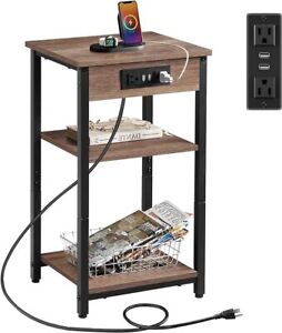 End Table 3-Tier Side Table with Adjustable Shelf, Side Table for Living Room