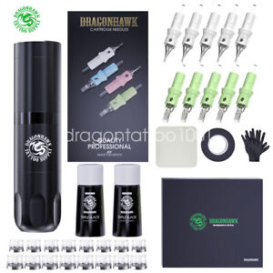 Dragonhawk Wireless Power Supply Tattoo Motor Pen Set Kit Ink Cartridge Needles
