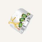 Natural Chrome Diopside 925 Sterling Silver Solid Handmade Bamboo Finger Ring