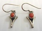 Vintage Sterling Silver 925 & Red Coral Dangle Earrings - 1 inch ☆