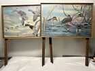 TWO Vintage J MacLeod Folding TV Tray Tables Duck Fowl Art Set Of 2