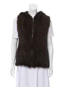 Beautiful Real Brown Mink Fur Hooded Vest In EUC