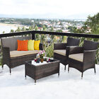 4 Pieces Rattan Patio Furniture Set Cushioned Sofa Chair Coffee Table for Garden