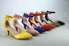 NEW Women's Pointed Toe Ankle Strap Buckle Stiletto Low Heel  Pumps 5 - 10 Size