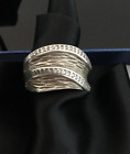Effy Sterling Silver Wide Wavy Real Diamond Ring size 7.5 Wth Certification DsVa