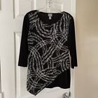Chicos Travelers Sz 0 Pretty Black white ￼ Pull Over Top Blouse 3/4 Sleeve!!