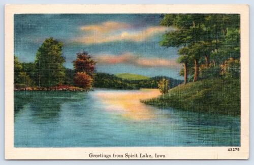 New Listingc1947 Greetings From Spirit Lake Iowa Vintage Dickinson County IA Postcard