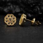 Men's Small Yellow Gold Sterling Silver Flower Cluster Hip Hop Stud Earrings