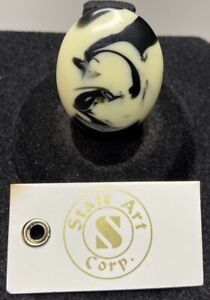 State Art Corp Large Oval Acrylic Plastic Ring Cream & Black Swirl Size 7