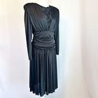 VTG 80s Abby Kent Black Sequin Draped Ruched Victorian Gothic Party Dress Medium