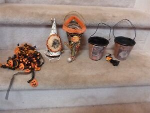 Halloween Decoration Lot 2 Bethany Lowe Victorian Style Candy Cones & 2 Buckets