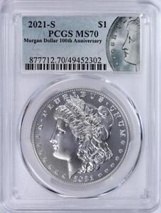 2021-S $1 Morgan Dollar 100th Anniversary Silver Dollar Label PCGS MS 70