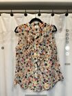Cabi Tux Ruffle Top Floral Sleeveless Button Front Blouse Women's Size Large