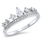 White CZ Teardrop Tiara Princess Crown Ring .925 Sterling Silver Band Sizes 5-10