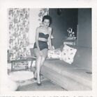vintage snapshot photo: Risque Sexy Young Woman in Black Bra Panties & Pumps