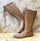Free People Jeffrey Campbell Knockout Boxing Boot Knee Hi Tan Fabric Suede 9 NEW