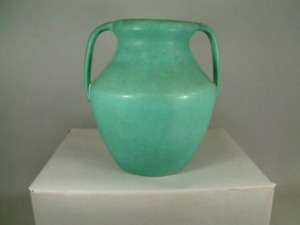 1920s Era Weller Pottery Matte Green Handled Vase 9