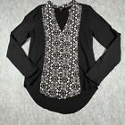 Lucky Brand Blouse Womens Small Black White Geometric Button Up Shirt Basic