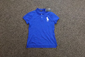 New Polo Ralph Lauren Women's SKINNY FIT Big Pony Polo Shirt - BLUE - Medium