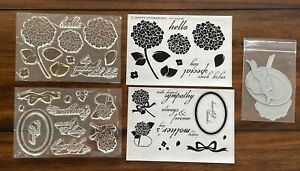 Papertrey Ink Happy Hydrangea New & Matching Metal Dies Flower Rubber Stamps