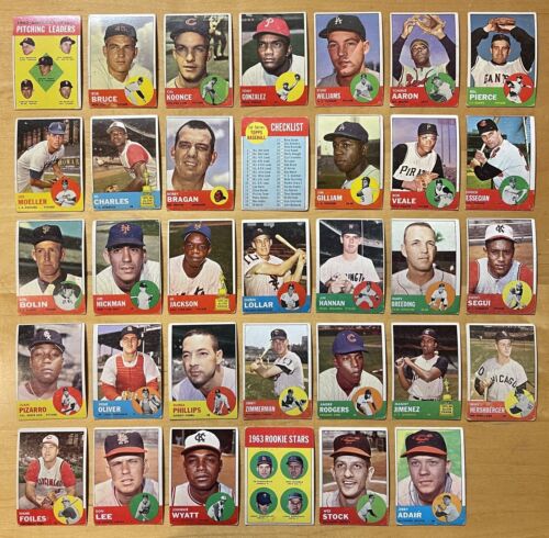 1963 Topps Baseball Lot Of 34 Different With Rookies & High Number VG