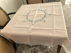 Pink Linen Tablecloth with Brussels Lace