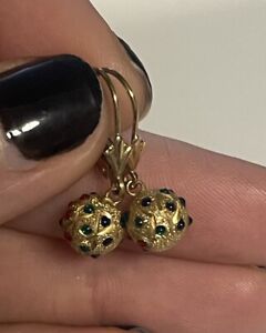 14K SOLID YELLOW GOLD Multicolored Dot Ball Dangle Leverback Earrings