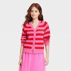 Women's Button-Down Cardigan - A New Day Red/Pink Striped XL