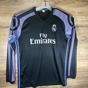 Real Madrid Benzema #9 2015 La Liga Soccer Jersey Mens Large Black Long Sleeve
