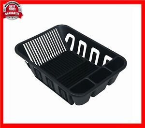 2 Piece Plastic Kitchen Sink Set, Dish Rack with Slide-out Drip Tray, Black