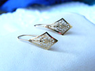 14k Gold Drop Dangle Diamond Cut Filigree Earrings