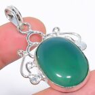 Natural Green Onyx Gemstone 925 Sterling Silver Pendant 1.8